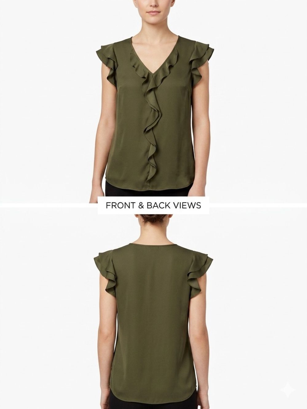 Banana Republic Ruffle V-Neck Sleeveless Top - Olive Size Small